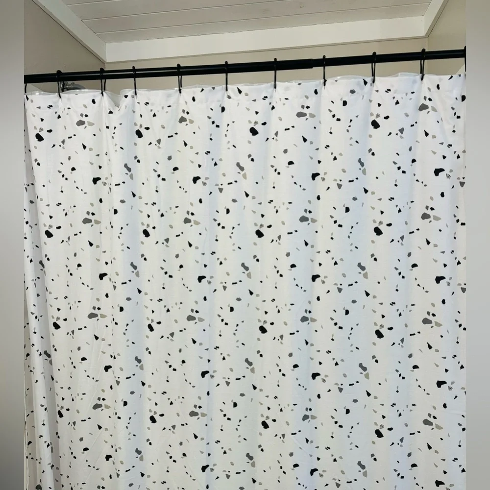 Shower Curtain White Grey Black Speckled - Modern Bathroom Shower Curtain